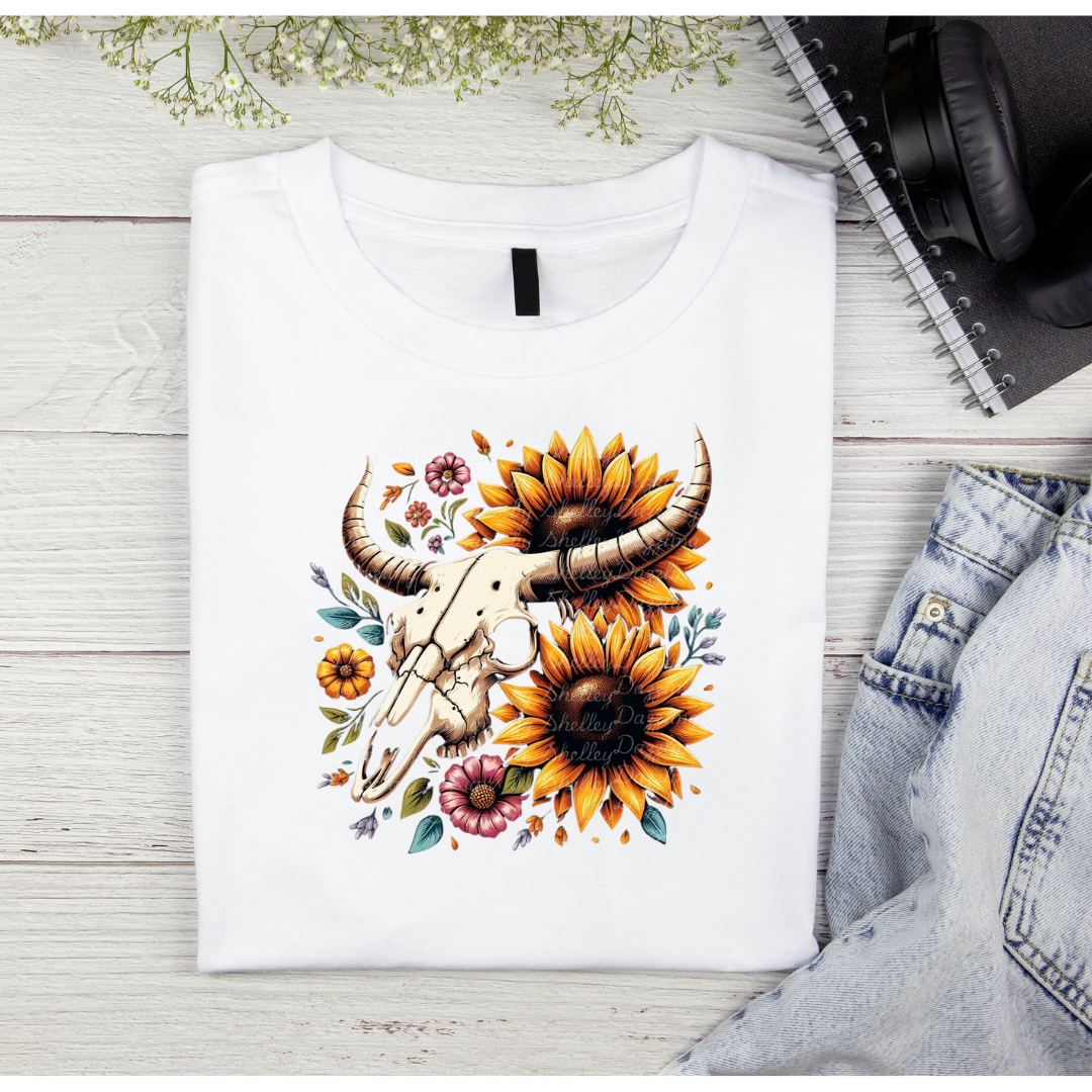 Sunflowers and Skull