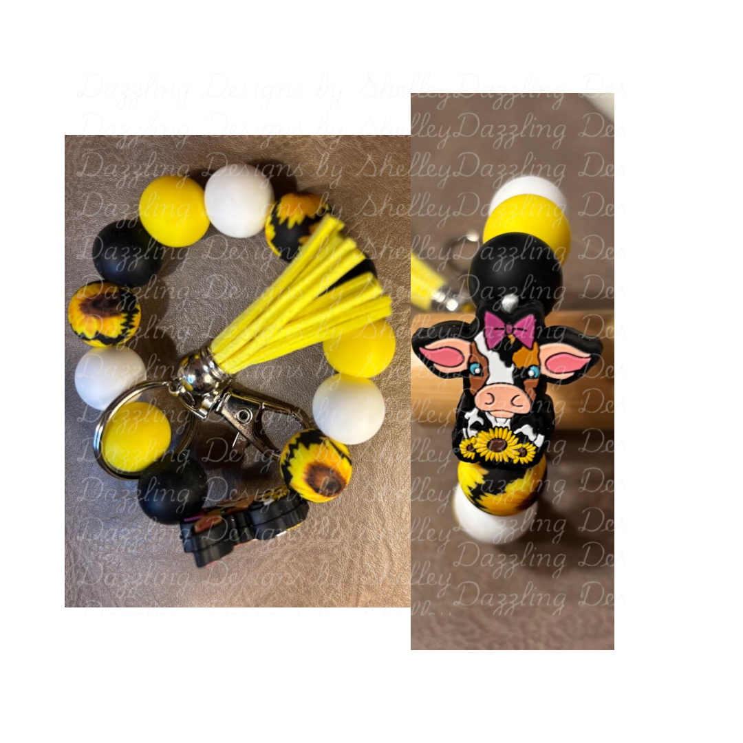 Sunflower cow keychain